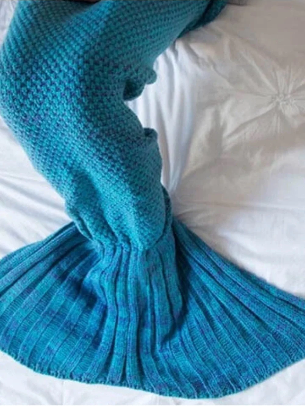 Crochet Mermaid Tail Knit Blanket / Sleeping Bag Throw- Aqua Blue